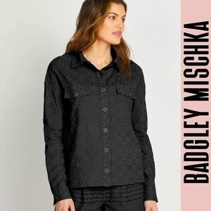 Badgley Mischka floral embroidered cotton button-down shirt